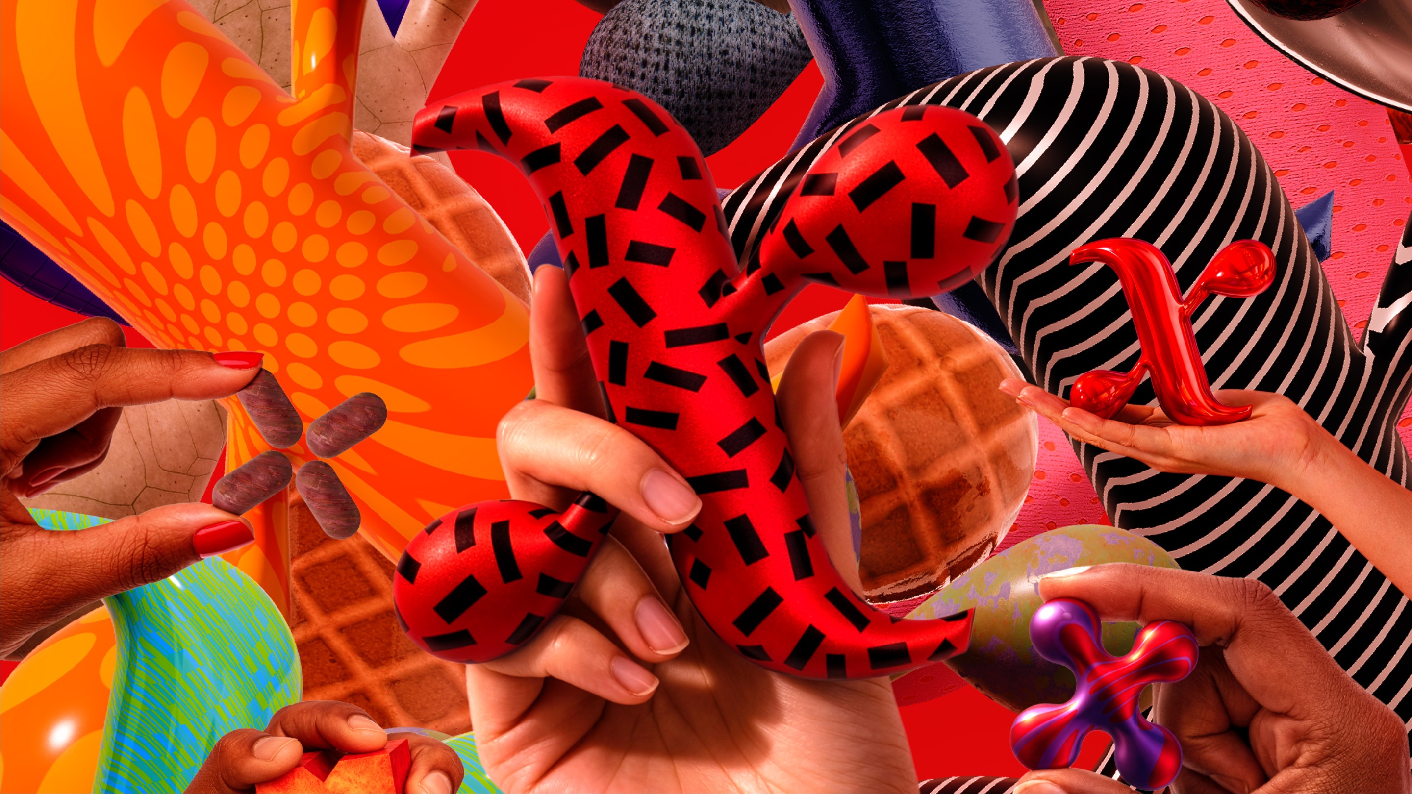 image of a hand holding a large X sculpture